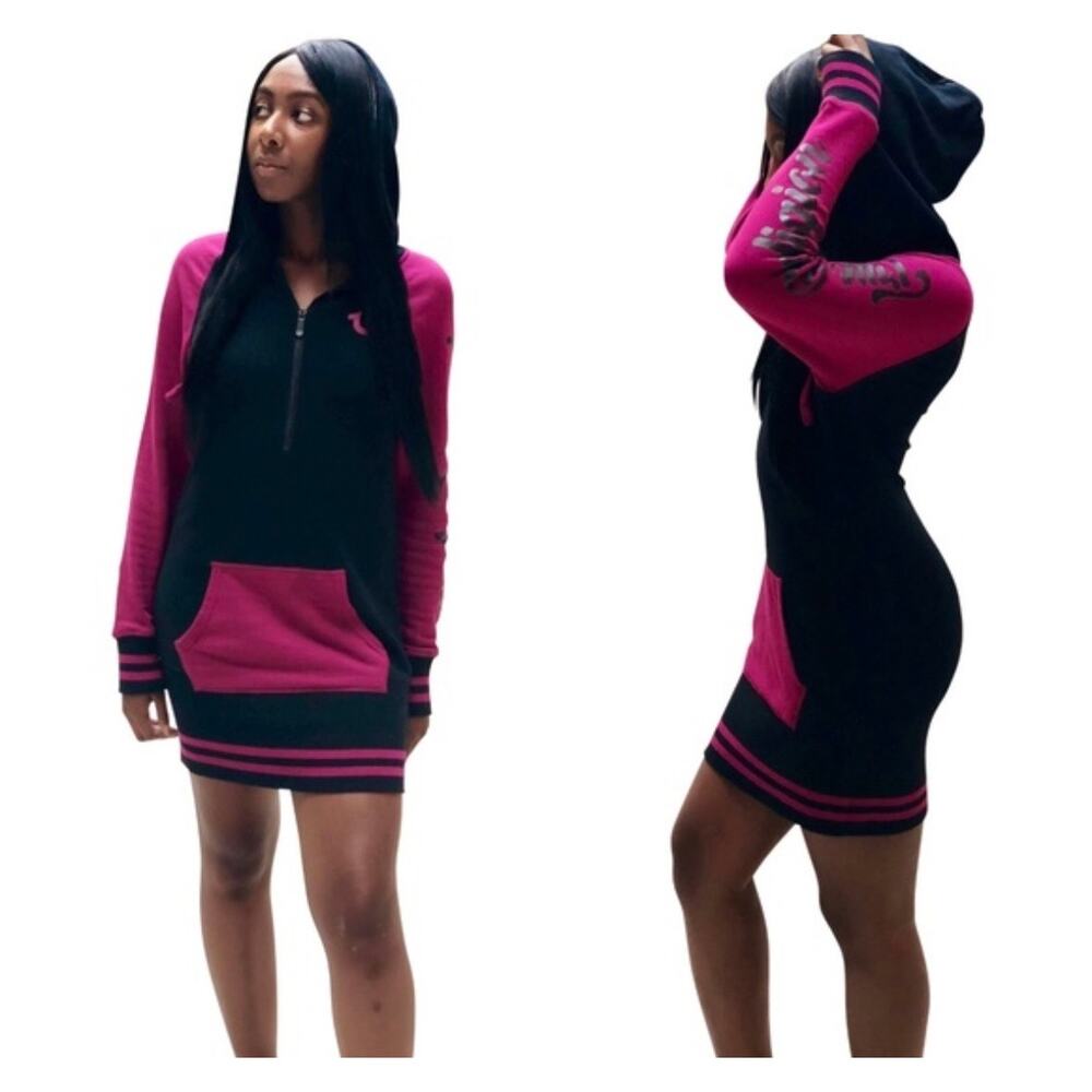 True Religion Half Zip Hoodie Women's Dress Black Magenta Size XL - Picture 12 of 12